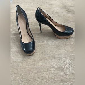 Giuseppe zanotti round toe black patent cork platform shoes size 38 1/2